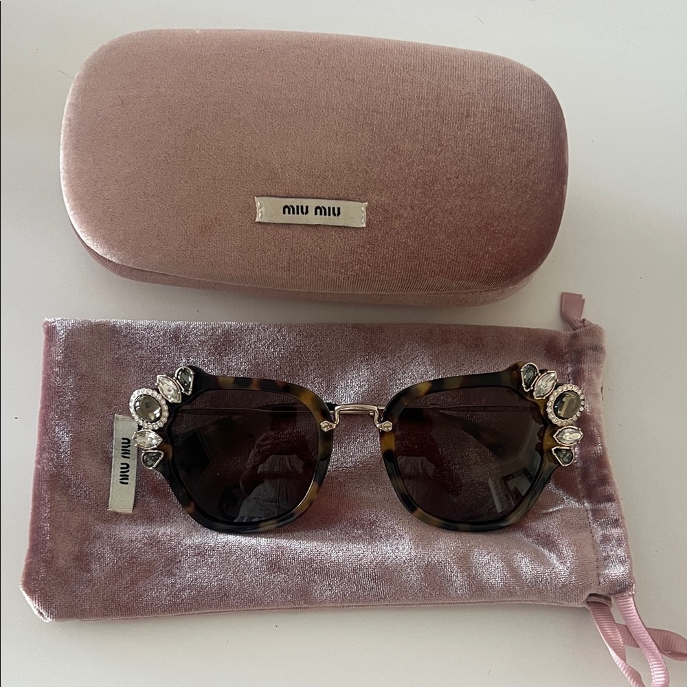 Miu Miu Tortoise Sunglasses with Jewel Details